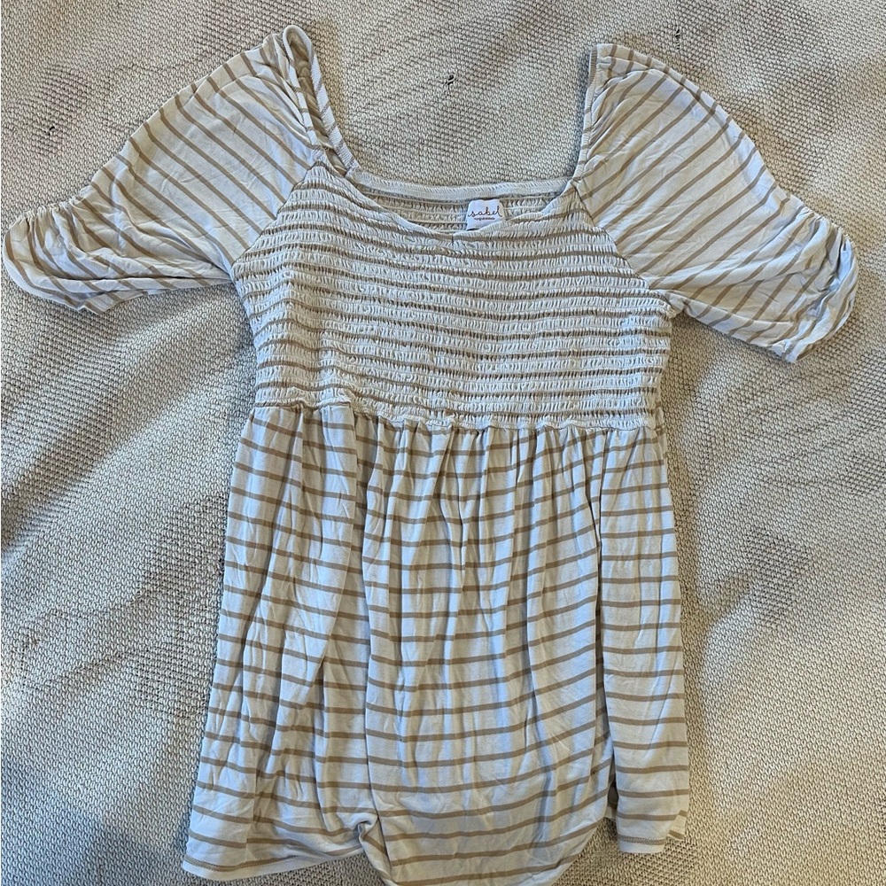 Isabel Maternity by Ingrid & Isabel Beige & White Smocked Stripe Tunic